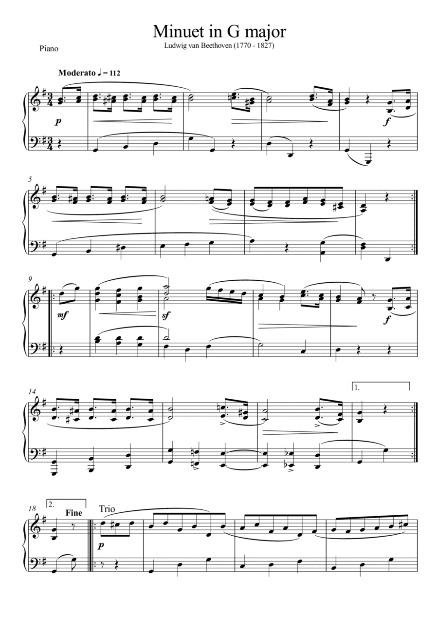 Minuet in G Major - Beethoven (Piano) (arr. Wesley S. SIlva)