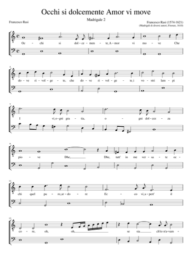 Occhi si dolcement'Amor si move (arr. Early Music Scores)
