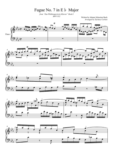 Fugue No. 7 BWV 852 in Eb Major (arr. Zachary Corbett)