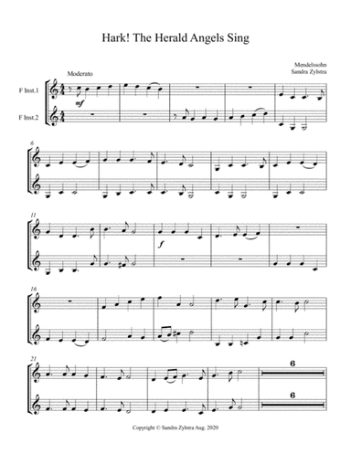 Hark! The Herald Angels Sing (treble F instrument duet, parts only) (arr. Sandra Zylstra)