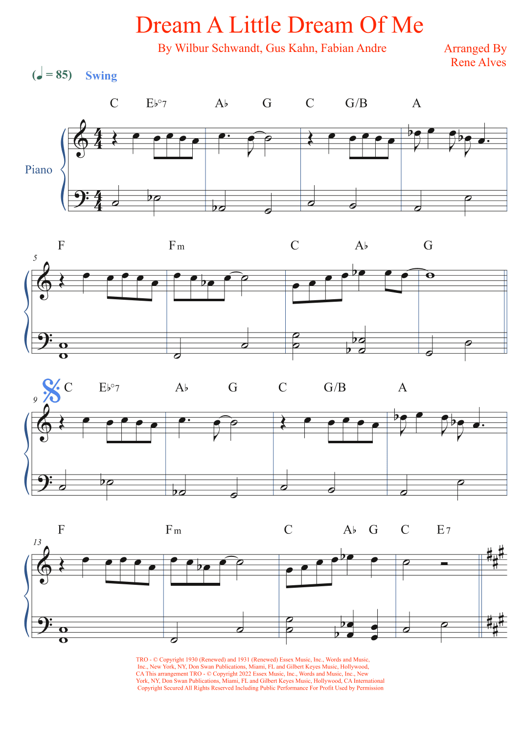 Dream A Little Dream Of Me (arr. Rene Alves)