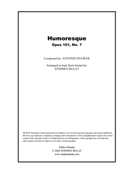 Humoresque (Dvorak) - Lead sheet (key of A) (arr. Stephen Bulat)