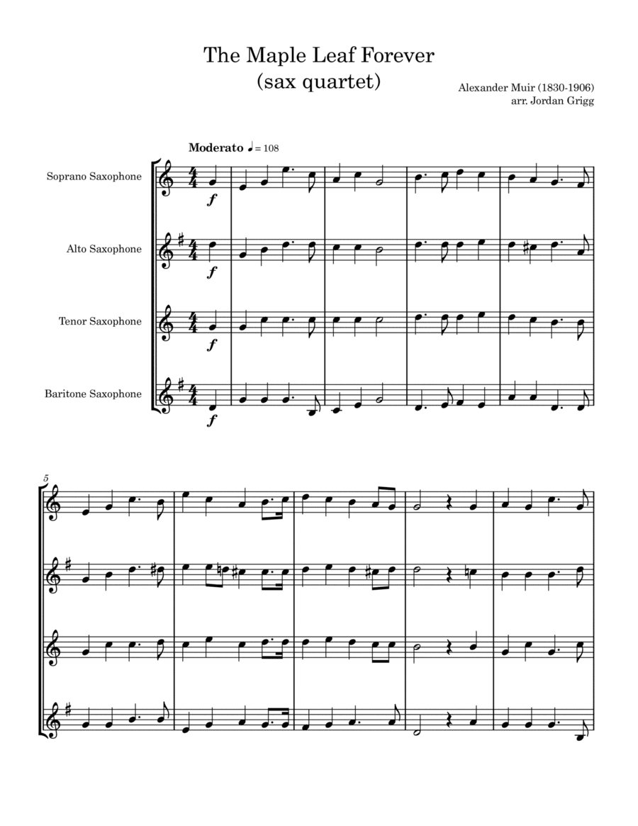 The Maple Leaf Forever (sax quartet) (arr. Jordan Grigg)