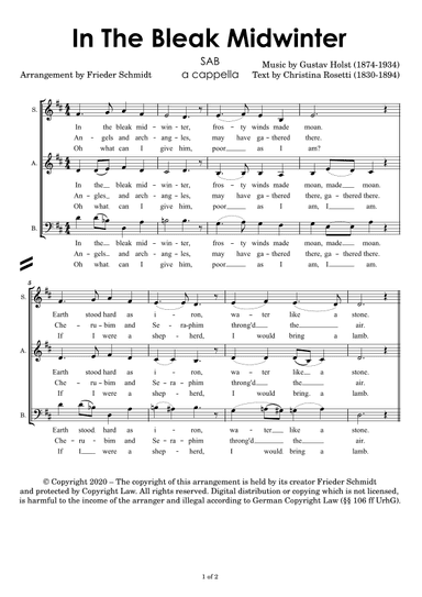 In The Bleak Midwinter (arr. Frieder Schmidt)