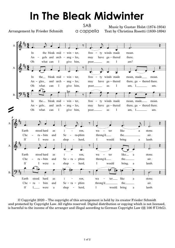 In The Bleak Midwinter (arr. Frieder Schmidt)