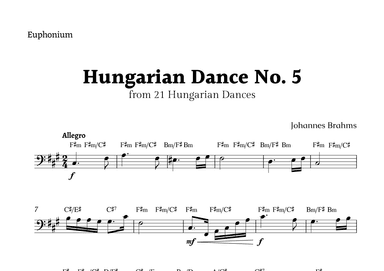 Hungarian Dance No. 5 by Brahms for Euphonium Solo with Chords (arr. Rika K.)