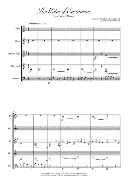 The Rains Of Castamere (arr. Robert Newth)