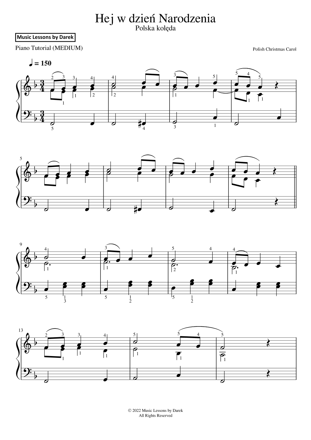 Hej w dzien Narodzenia (Polish Christmas Carol) [MEDIUM PIANO] (arr. Darek)
