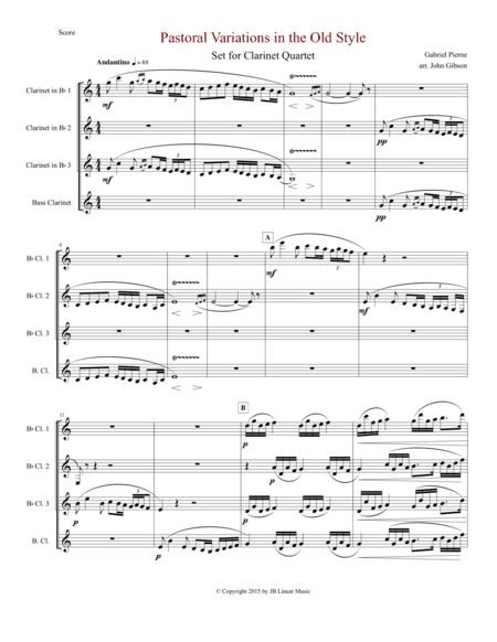 Pierne Pastoral Variations in the Old Style set for clarinet quartet (arr. John Gibson)