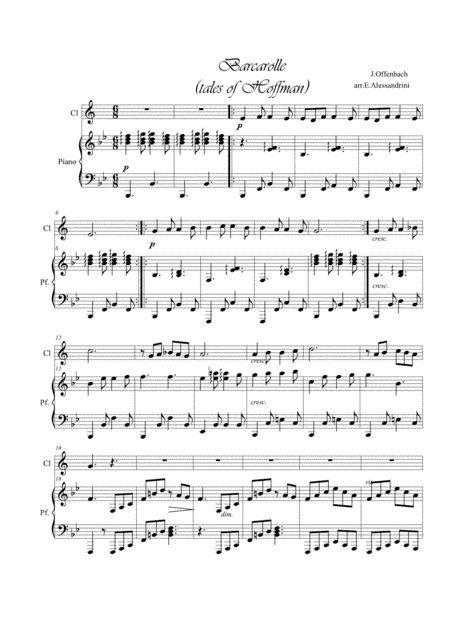 Barcarola. Clarinet and piano (arr. Ester Alessandrini)