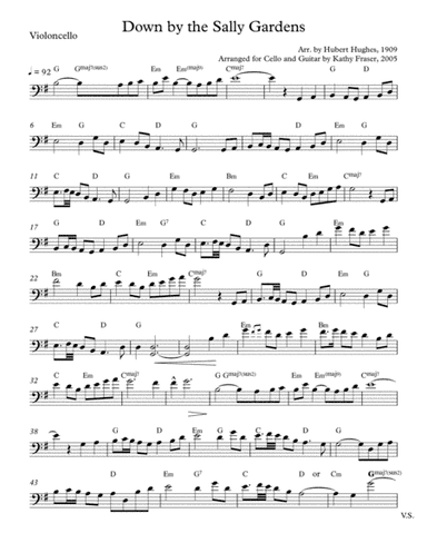 Down By the Sally Gardens for Solo Cello and Optional Guitar (arr. Katherine Fraser)