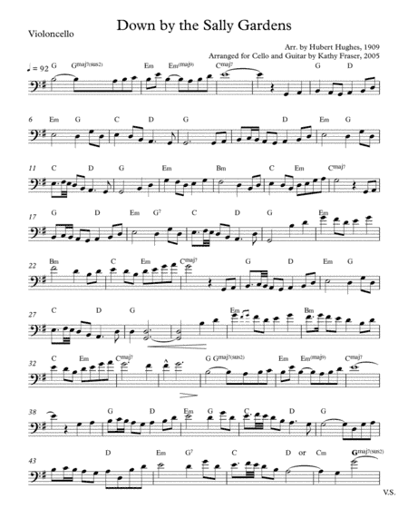 Down By the Sally Gardens for Solo Cello and Optional Guitar (arr. Katherine Fraser)