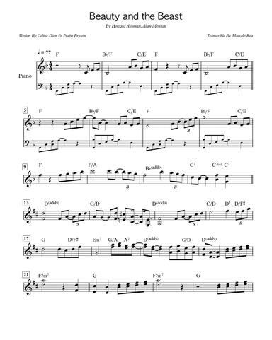 Beauty And The Beast (arr. Transcribed By Marcelo Rea)