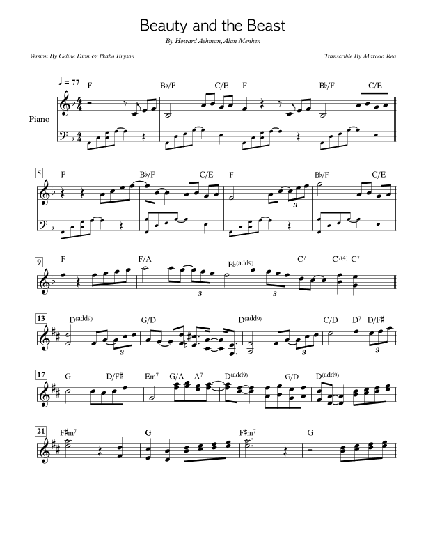 Beauty And The Beast (arr. Transcribed By Marcelo Rea)