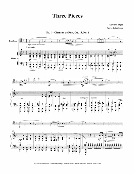 Three Pieces for Trombone & Piano (arr. Ralph Sauer)