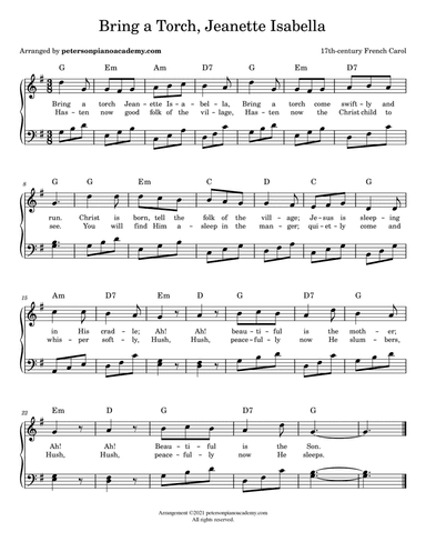 Bring a Torch, Jeanette, Isabella (Piano/Vocal/Chords) (arr. petersonpianoacademy.com)