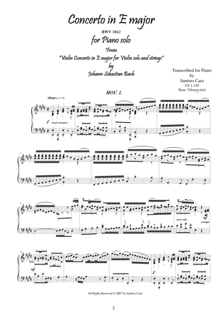 J.S.Bach - Violin Concerto in E major BWV 1042 - Piano solo - 1° mov. Allegro (arr. Santino Cara)