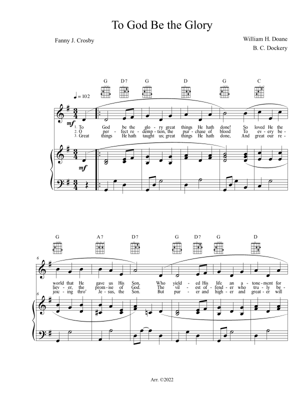 To God Be the Glory (Piano/Vocal/Guitar) (arr. B. C. Dockery)