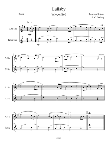 Brahms's Lullaby (Alto and Tenor Sax Duet) (arr. B. C. Dockery)