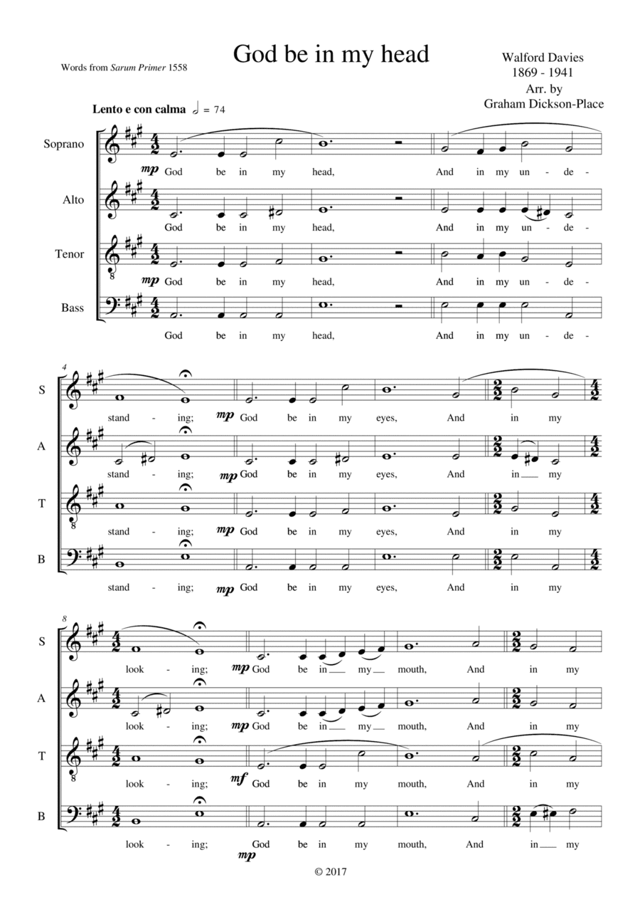 God be in my head. A capella. SATB. Arr. by Graham Dickson-Place (arr. Arr. by Graham Dickson-Place)