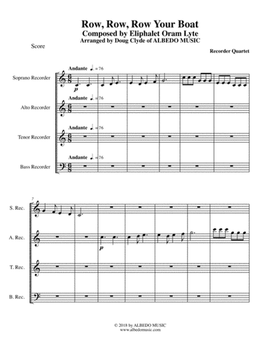 Row, Row, Row Your Boat for Recorder Quartet (arr. Doug Clyde)