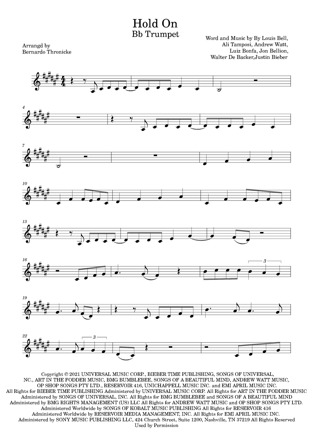 Hold On (arr. Bernardo Thronicke)