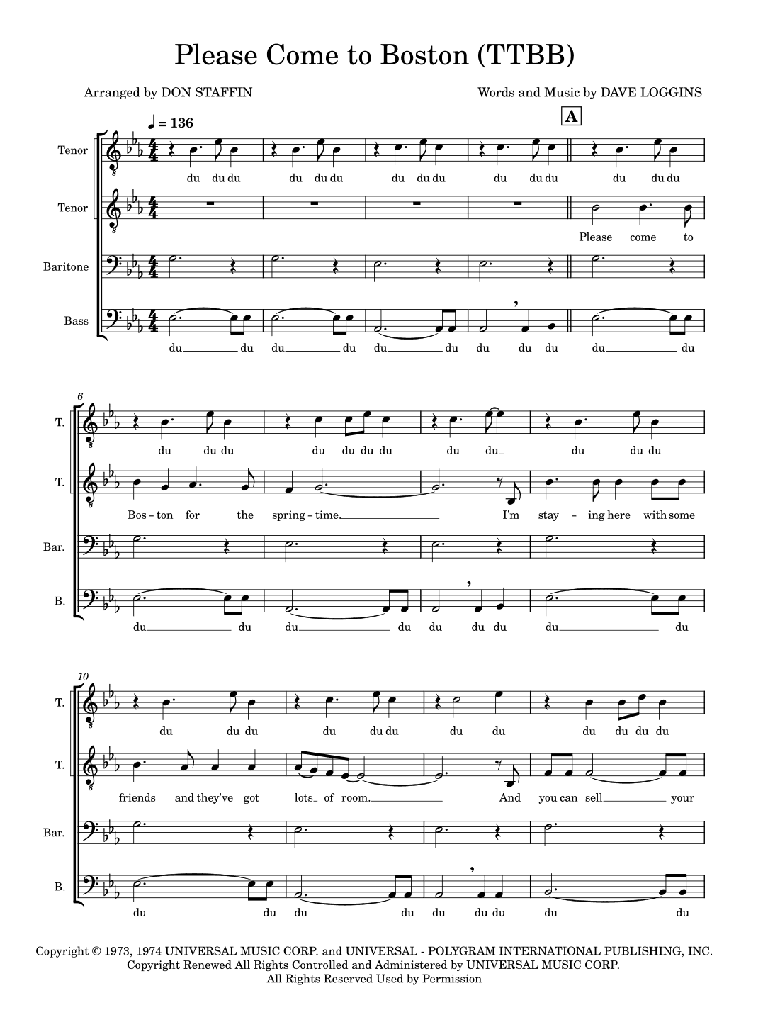 Please Come To Boston (arr. Don Staffin)