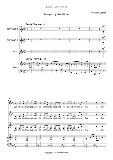 Loch Lomond - 3 Part Choir - SSA - Upper Voices (arr. M & J Dover)