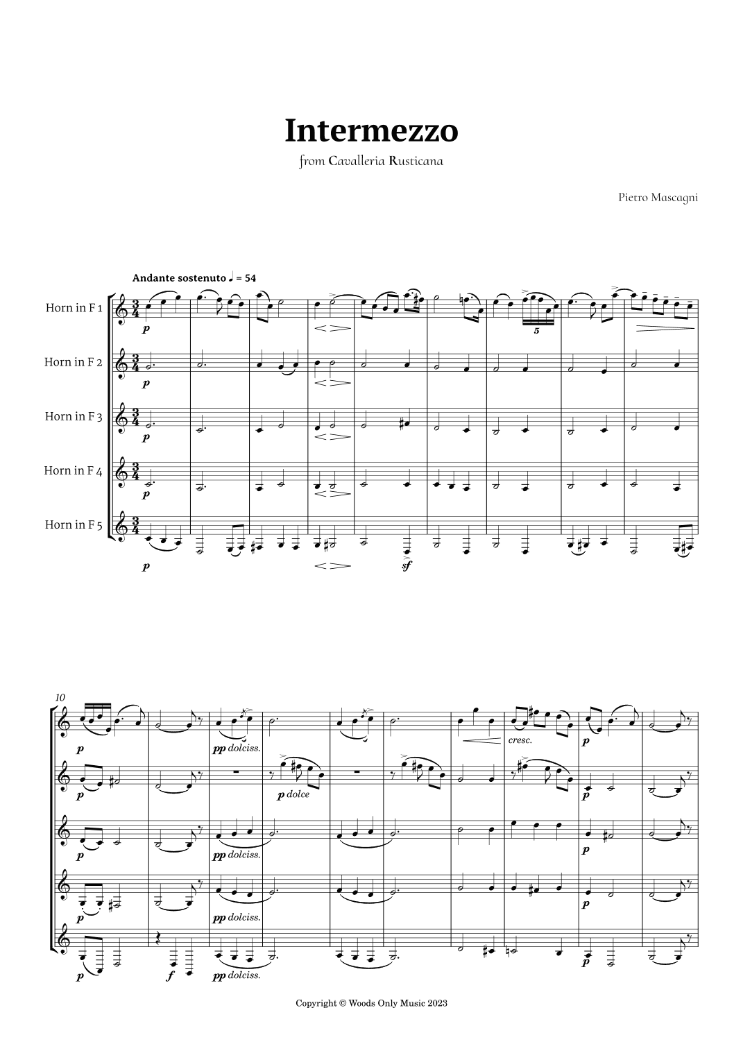 Intermezzo from Cavalleria Rusticana by Mascagni for French Horn Quintet (arr. Ander)