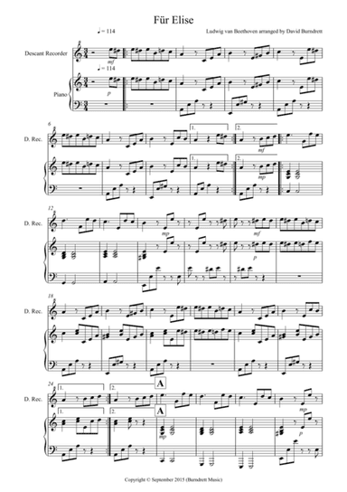Fur Elise for Descant Recorder and Piano (arr. David Burndrett)
