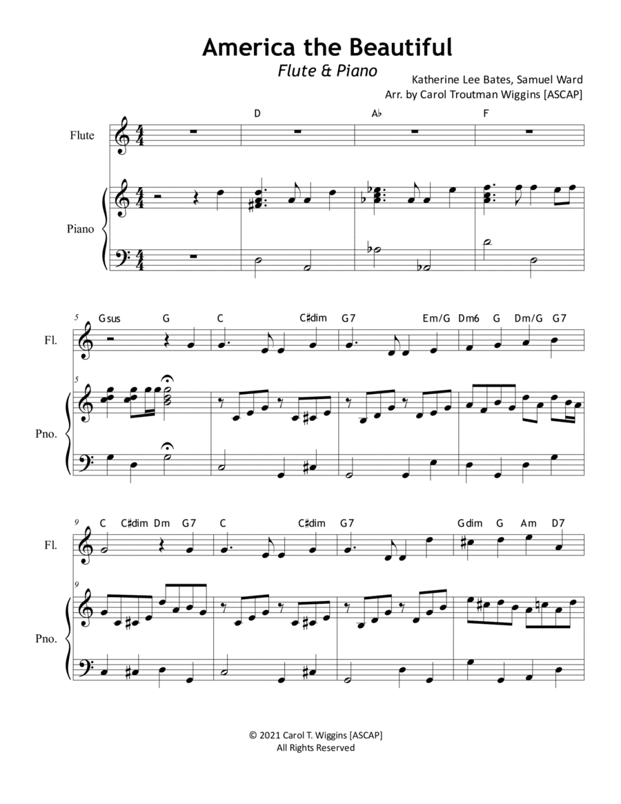 America the Beautiful (Flute & Piano) (arr. Carol Troutman Wiggins)