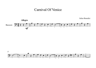 Carnival Of Venice - Julius Benedict (Bassoon) (arr. Digital Book Music)