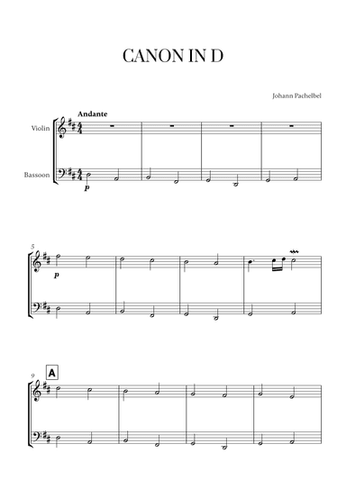 Canon in D (for Violin and Bassoon) (arr. Cadenza Editions)