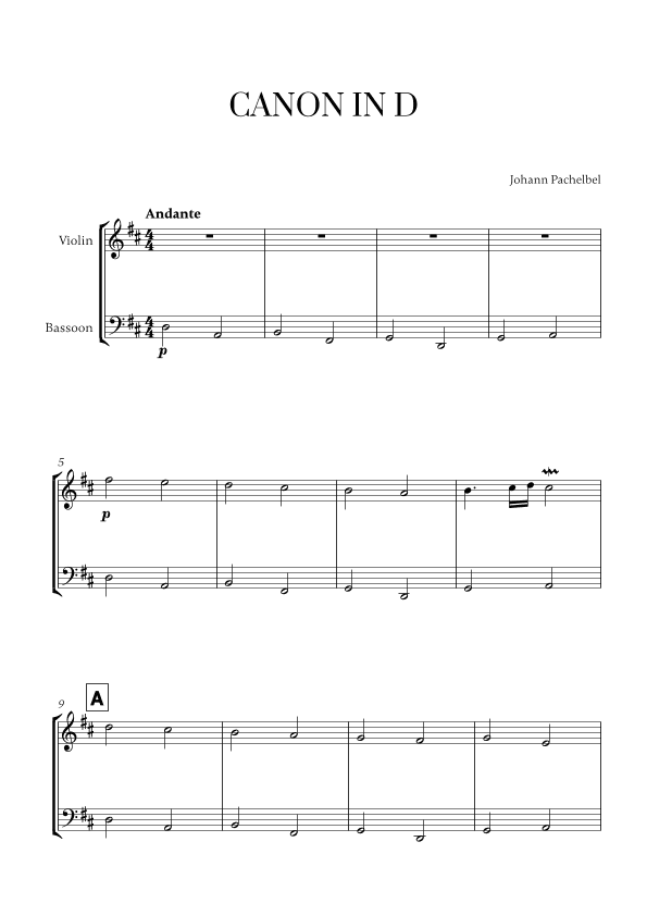 Canon in D (for Violin and Bassoon) (arr. Cadenza Editions)