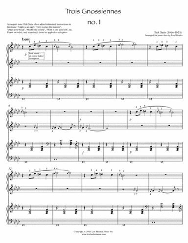 Erik Satie - Trois Gnossiennes, for piano duet (arr. Len Rhodes)