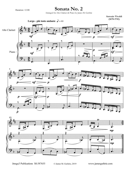 Vivaldi: Sonata No. 2 for Alto Clarinet & Piano (arr. James M. Guthrie)