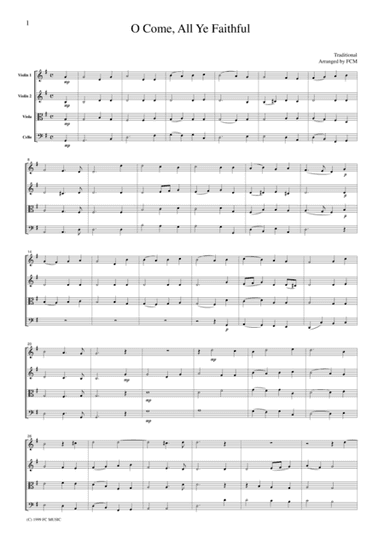 Christmas Carol  O Come, All Ye Faithful, for string quartet, CH905 (arr. FCMUSIC)