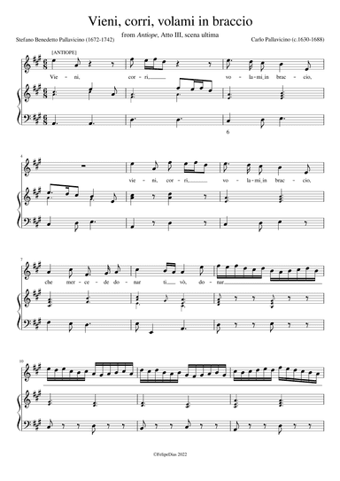 Vieni, corri, volami in braccio (Vocal score/Piano reduction) (arr. Early Music Scores)