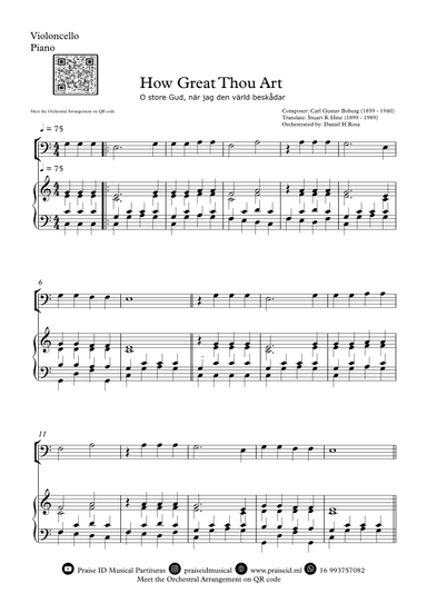 How Great Thou Art - "O store Gud." - Easy Violoncello and Piano (arr. Daniel H Rosa)