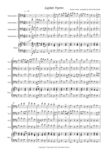 Jupiter Hymn for Cello Quartet (arr. David Burndrett)