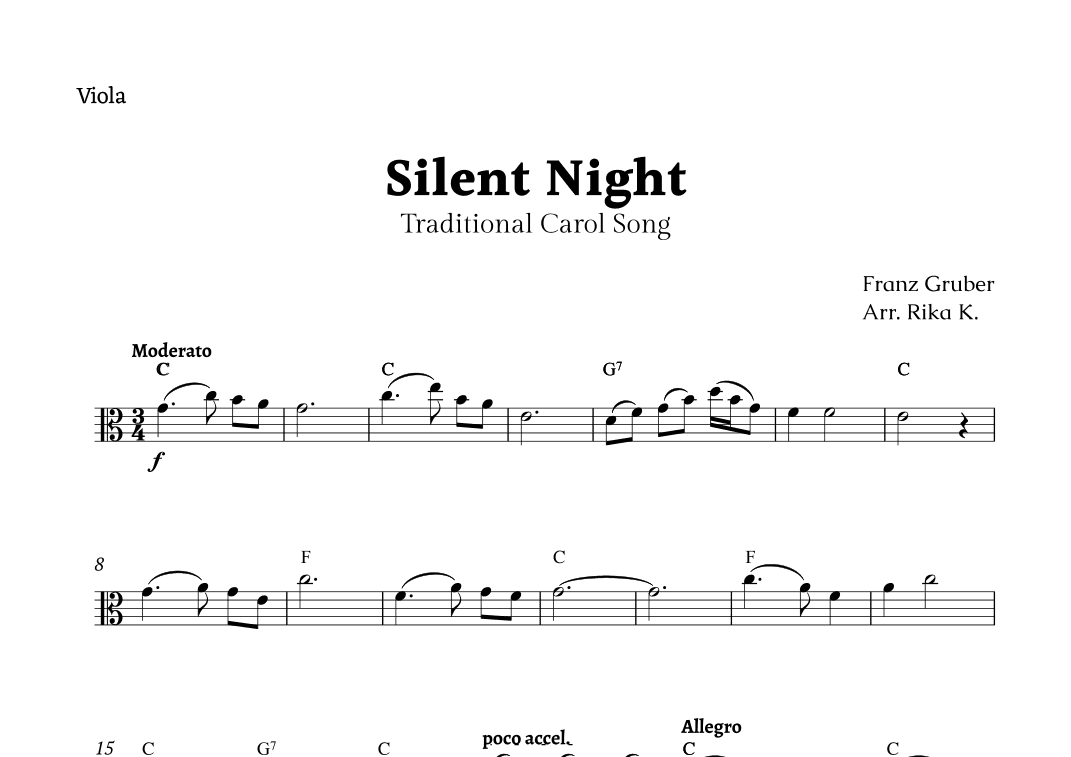 Silent Night for Viola Solo (arr. Rika K.)