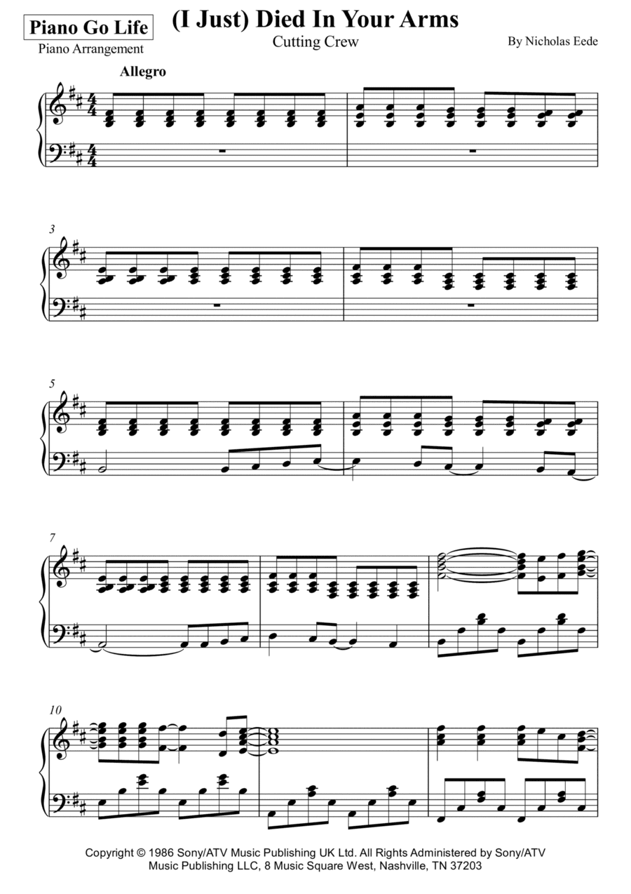 (i Just) Died In Your Arms (arr. Piano Go Life)