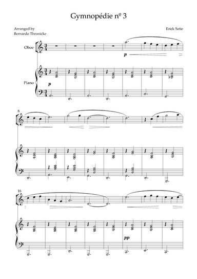 Gymnopédie nº 3 - For Oboe and Piano (arr. Bernardo Thronicke)