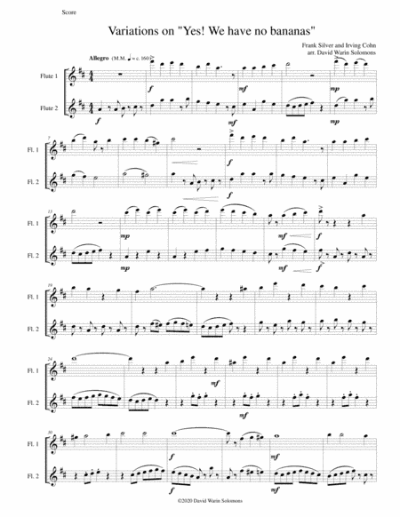 Variations on "Yes! We Have No Bananas" for 2 flutes (arr. David Warin Solomons)