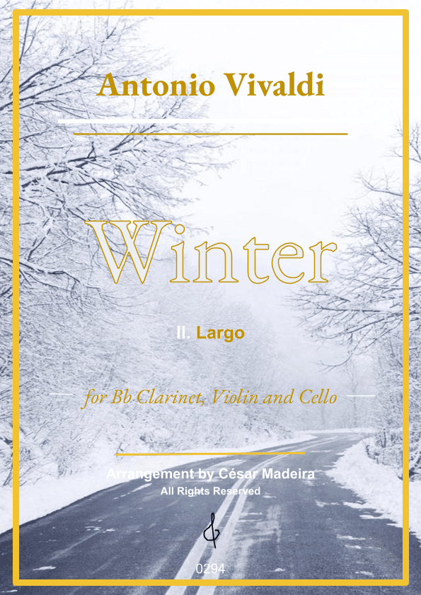 Winter by Vivaldi - Bb Clarinet, Violin and Cello - II. Largo (Full Score and Parts) (arr. César Madeira)