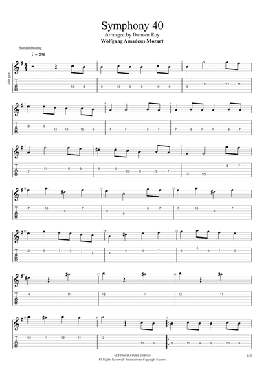 SYMPHONY 40 (EXCERPT) KV 550 ARRANGED IN Em by WOLFGANG AMADEUS MOZART FOR ELECTRIC GUITAR (arr. Damien Roy)