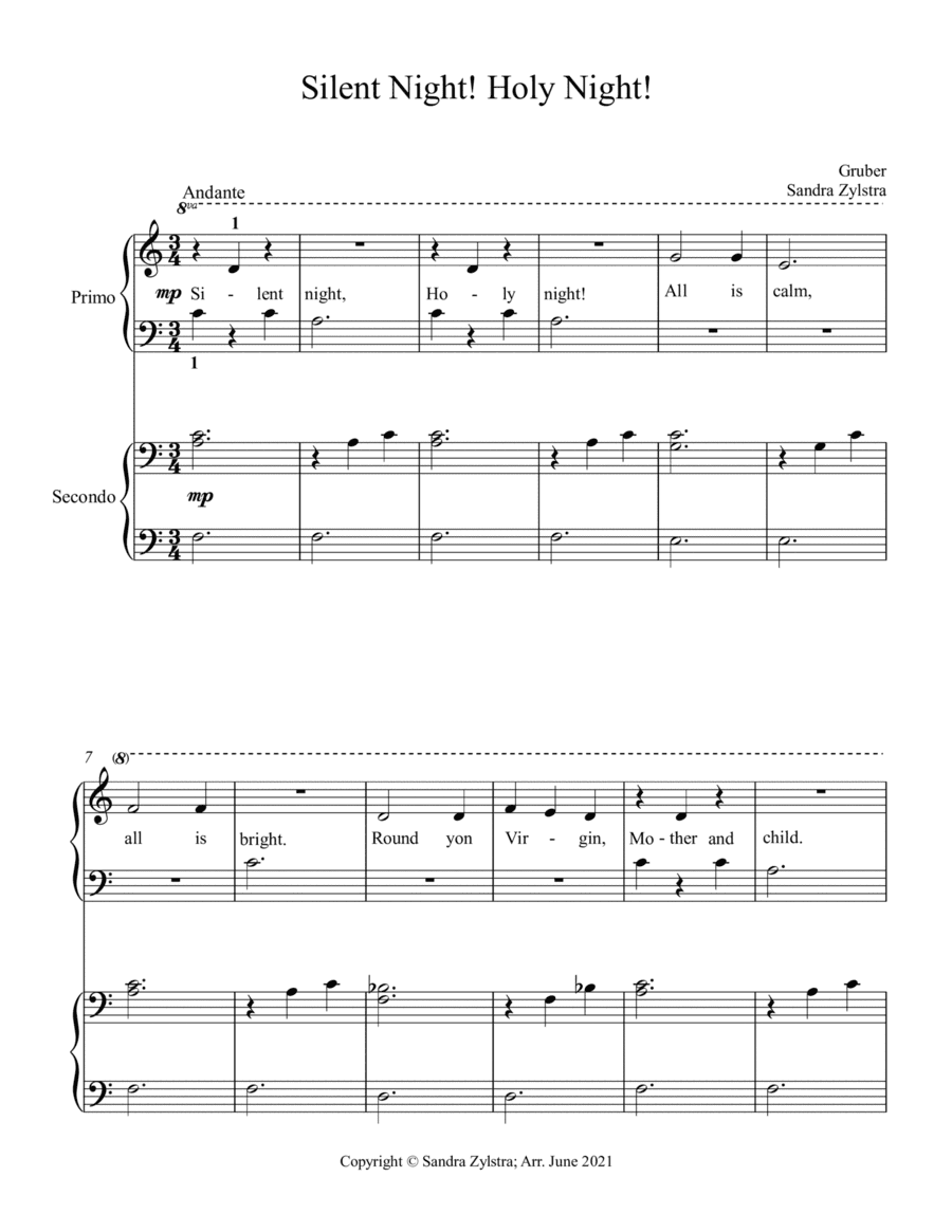 Silent Night! Holy Night! (beginning solo with optional elementary duet) (arr. Sandra Zylstra)
