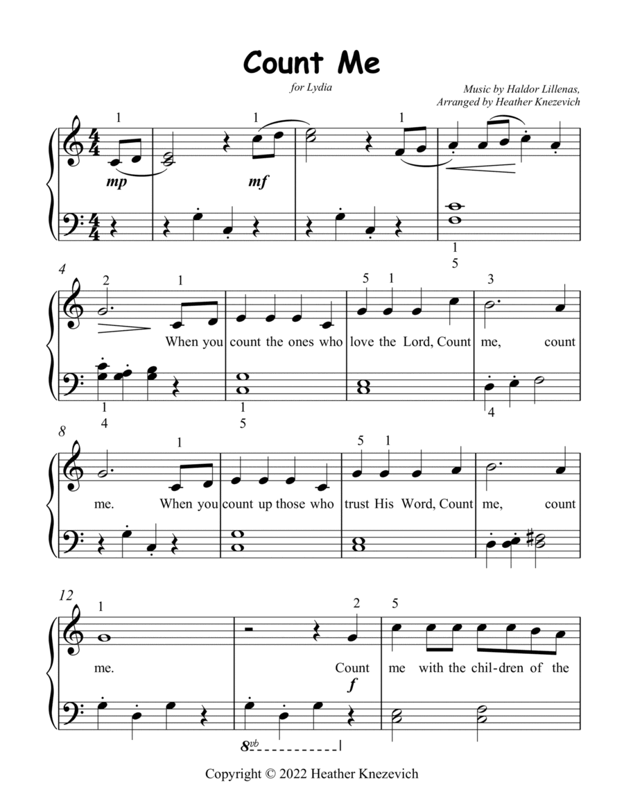 Count Me - easy piano (arr. Heather Knezevich)