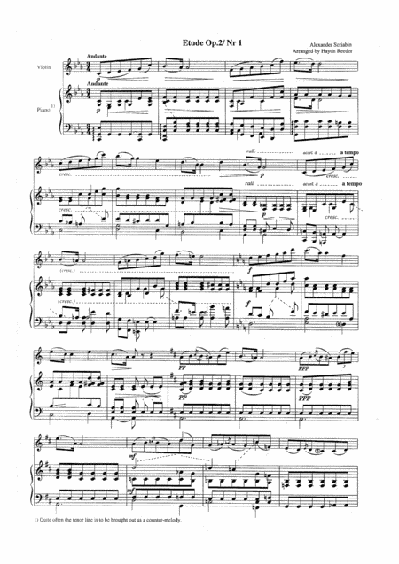 Scriabin's Etude Op. 2 Nr 1 for violin and piano (arr. Haydn Reeder)
