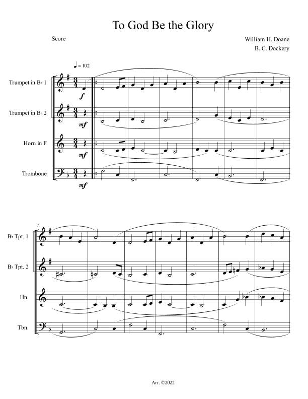 To God Be the Glory (Brass Quartet) (arr. B. C. Dockery)
